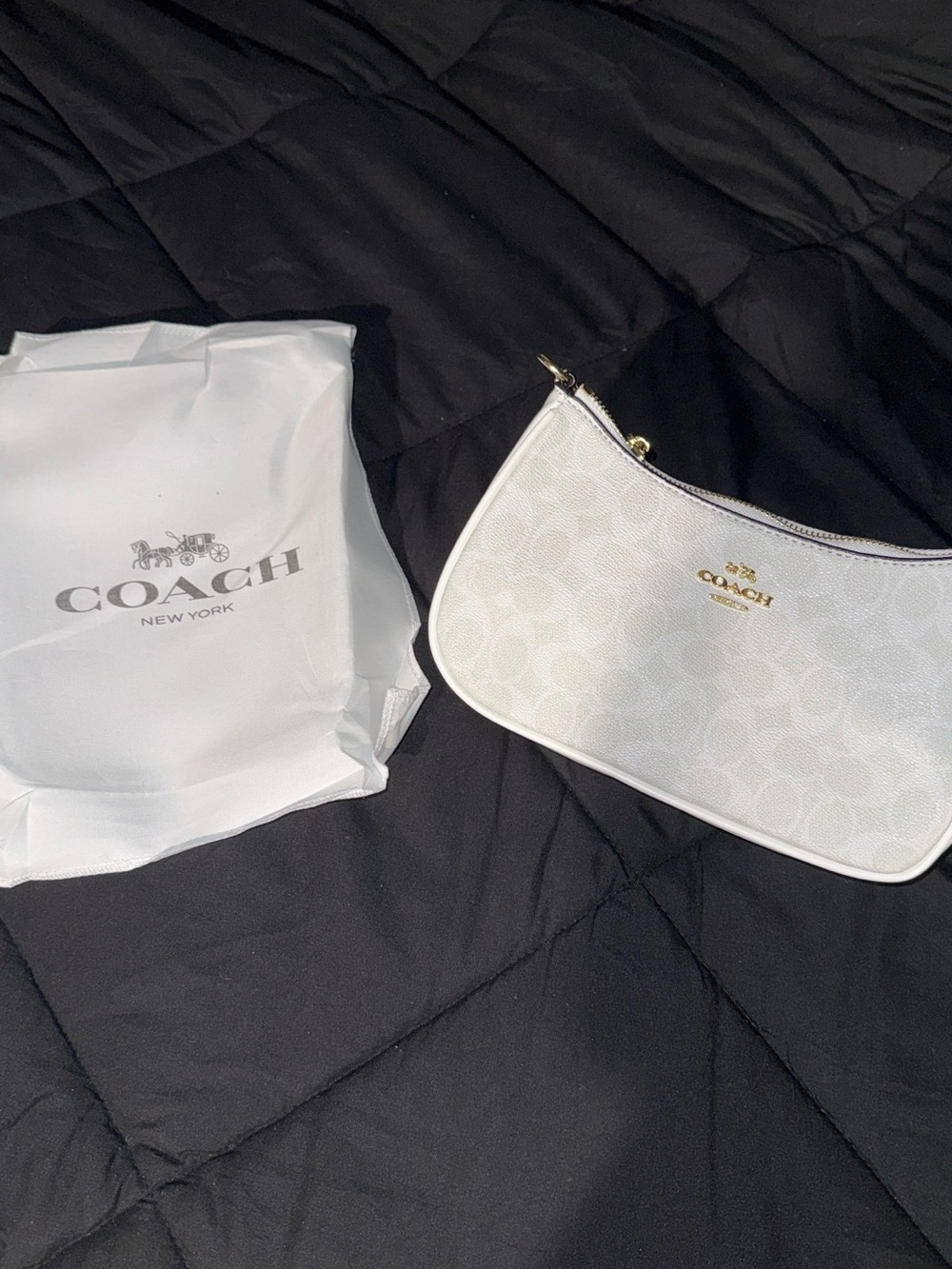 Coach White Signature Mini Shoulder Bag with Gold Logo